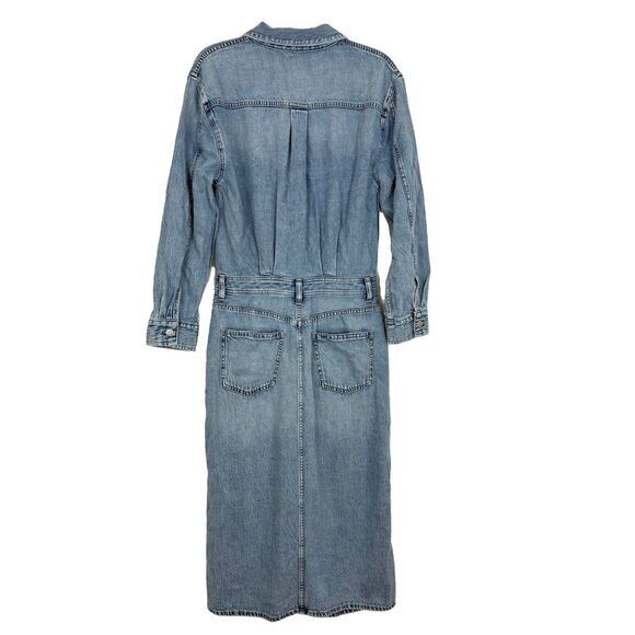 MADEWELL Denim Midi Shirtdress 8 Altoona Wash Blue Jean Slit Button Up B2 - Picture 3 of 6
